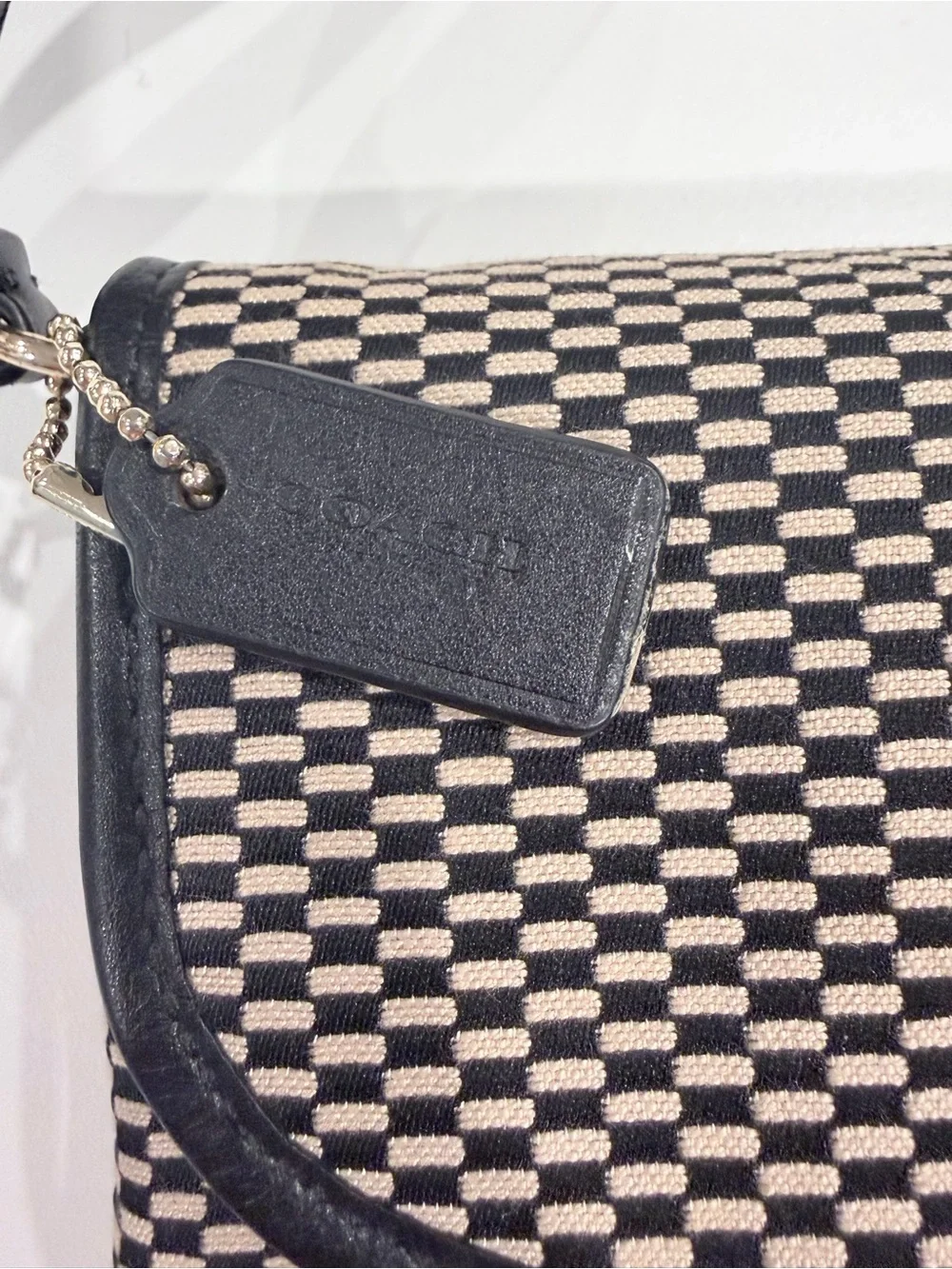 Coach Black & Cream Checker Mini Shoulder Bag with Turn-Lock